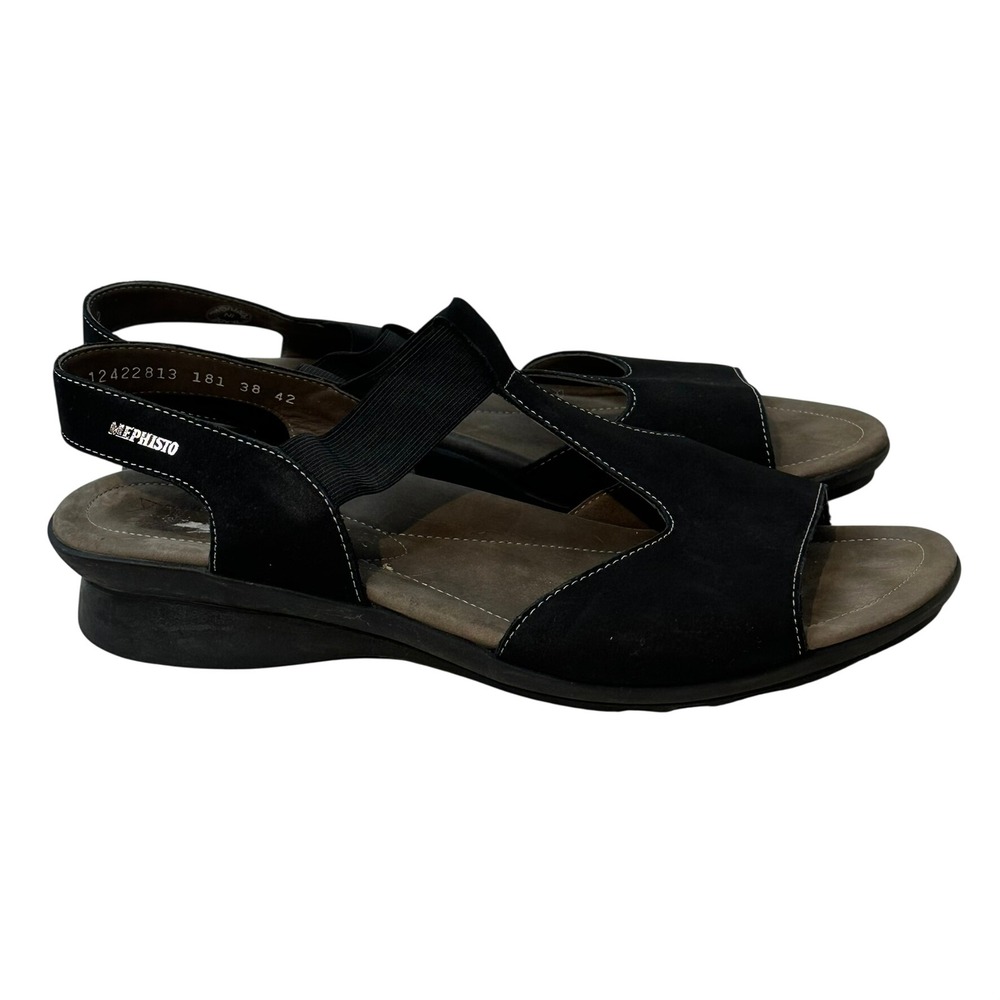 Mephisto Pobelia Sandal Women 10 Black Comfort Slingback Wedge Nubuck Leather